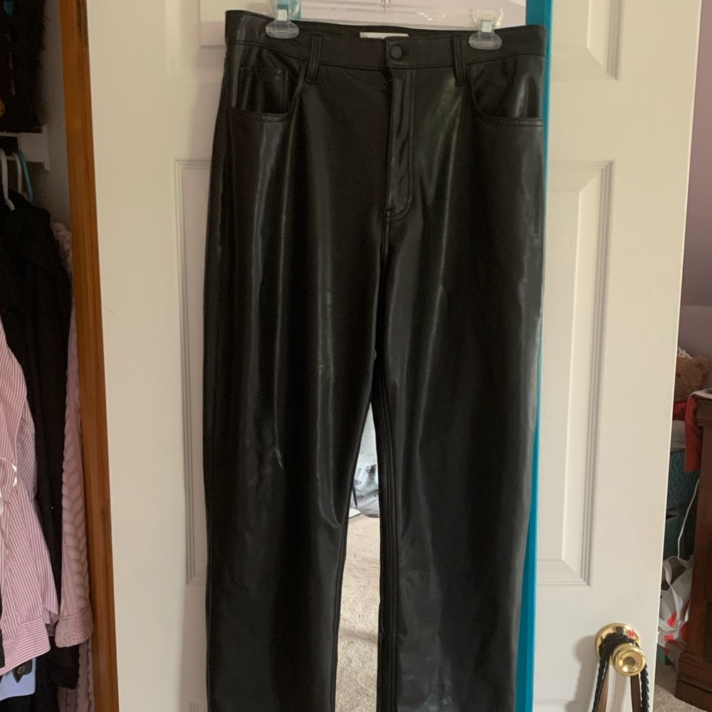 Abercrombie Black Straight Leg Leather Pants